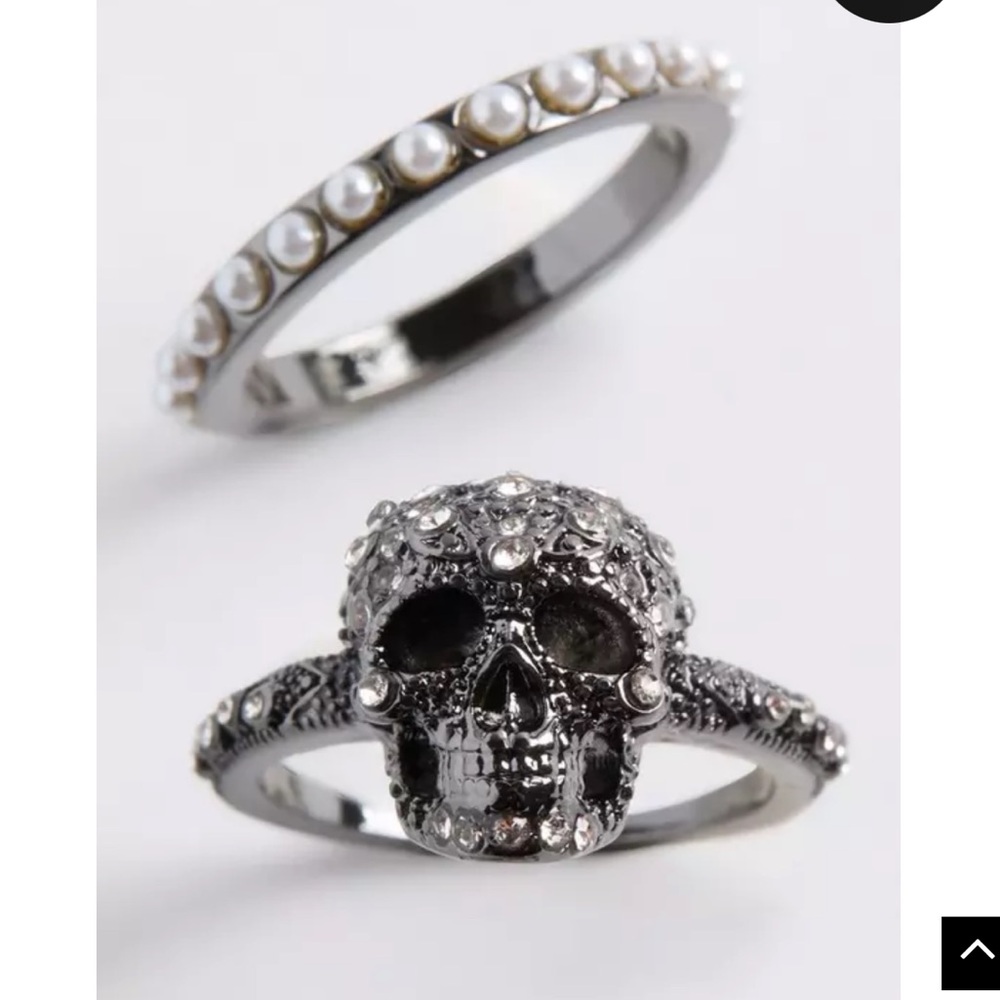 Pave Silver Skull Ring Set - Picture 2 of 3